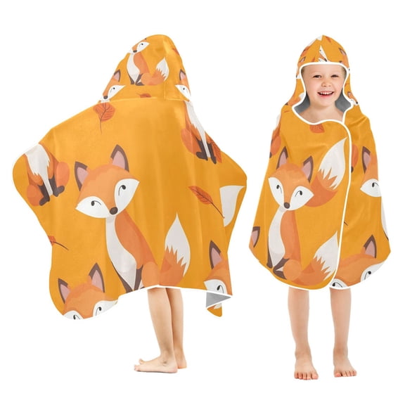 Cute Fox Kids Hooded Beach Towel Baby Bath Poncho Towels with Hood Absorbent 50"x23.5" for Pool Swimming