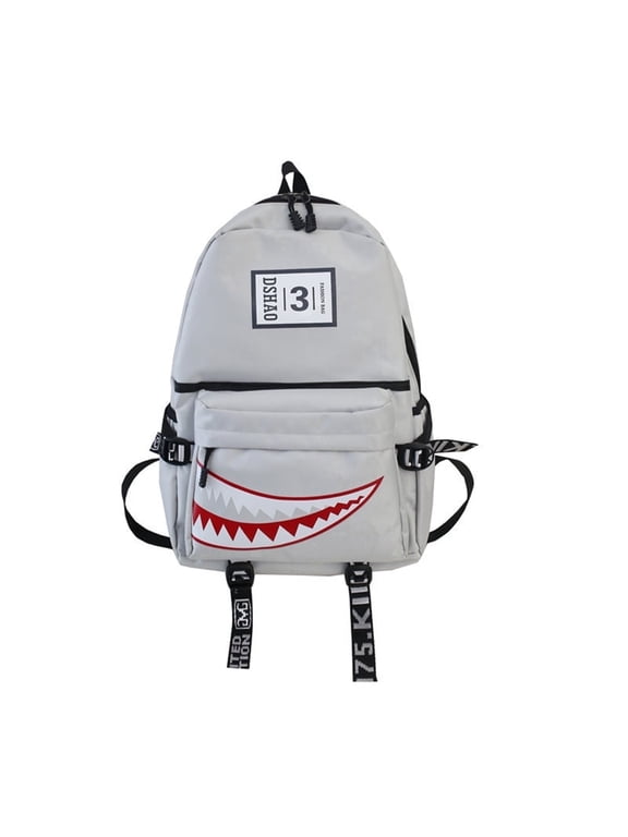 Men's Korean Creative Shark Laptop Backpack Fashion Waterproof Casual Bag Bookbag Travel Daypack