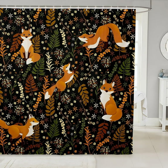 Cute Fox Kids Shower Curtains,Flowers Leaves Rustic Farmhouse Bathroom Curtains for Boys Girls Adults,Cartoon Animals Country Brown Vintage Waterproof Curtains,12 Hooks Suits,72" W x 72" L