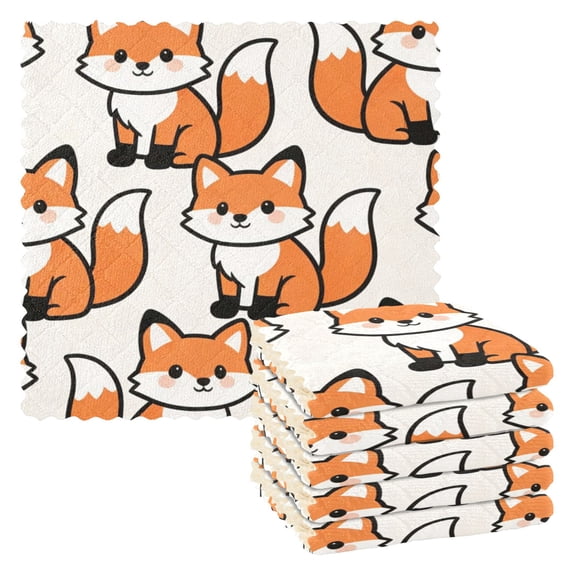 Cute Fox Kitchen Cloth Dish Towels for Drying Washing Absorbent Dish Rags Reusable soft kitchen dishcloth set 6 Pack