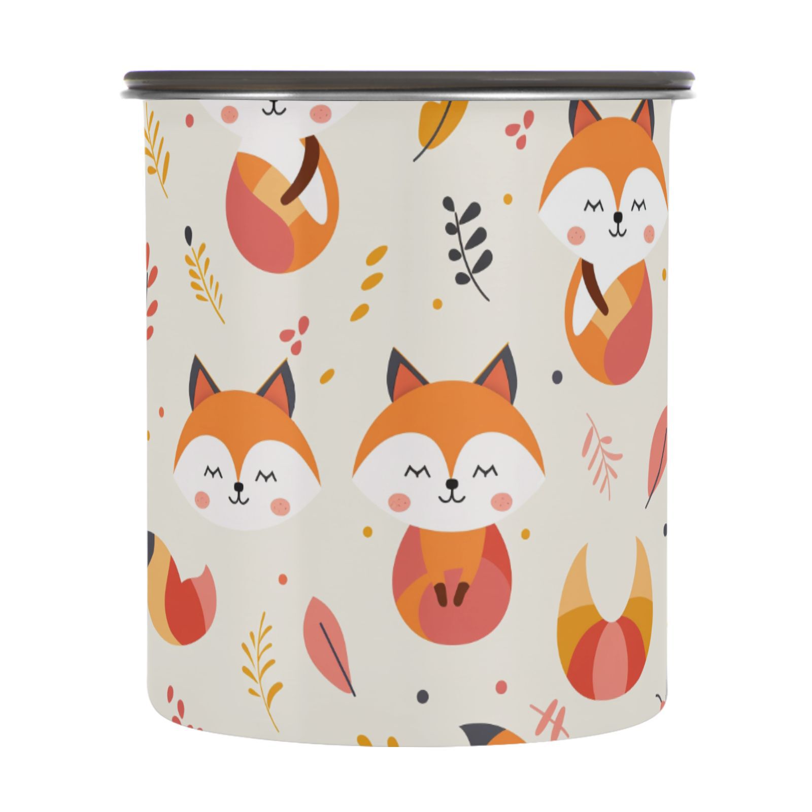 Cute Fox Leaves Airtight Coffee Bean Canister 30oz Food Storage Containers with Lids For Gournd, Tea, Sugar, Flour, Rice, Cereal, Candy Cookie Jar