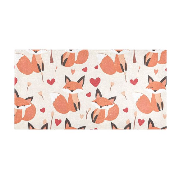 Cute Fox Love Pattern Bath Mat 39x20 Inch Soft Absorbent Non-Slip Plush Bathroom Rug for Floor