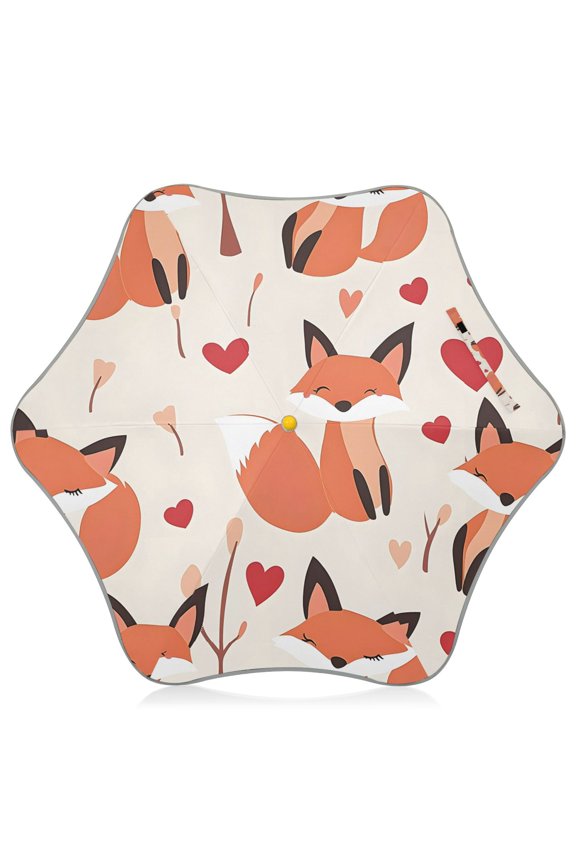 Cute Fox Love Pattern Kids Umbrella Rain Umbrella Clear Grip Handle Folding Umbrellas UV50+ 35in