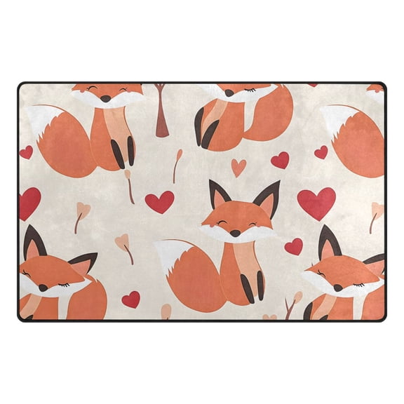 Cute Fox Love Pattern Memory Foam Area Rug 31"x20" Non Slip, Absorbent, Fade Proof for Living Room, Bedroom, Office