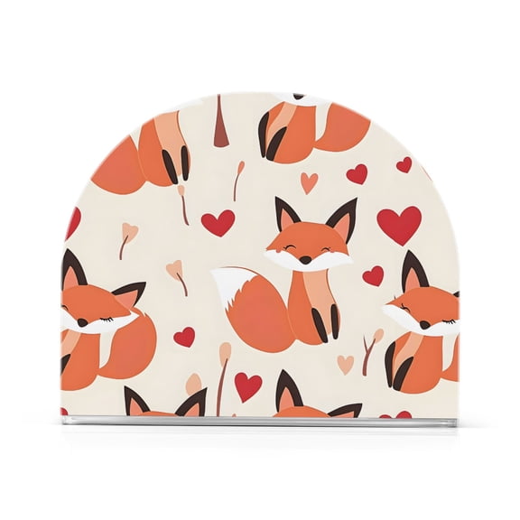 Cute Fox Love Pattern Napkin Holder Acrylic Napkin Dispenser Clear Modern Tabletop for Kitchen Counter