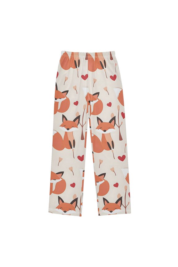 Cute Fox Love Pattern Pajama Pants Soft Lightweight Lounge Pants Bottoms Sleep Pants Warm Comfy