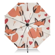 Cute Fox Love Pattern Umbrella Folding Sun Umbrella Travel Auto Open Close Large UV50+ 40in