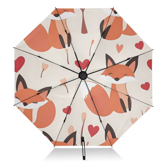 Cute Fox Love Pattern Umbrella Folding Sun Umbrella Travel Auto Open Close Large UV50+ 40in