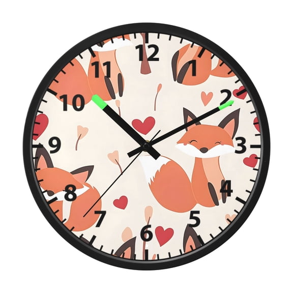Cute Fox Love Pattern Wall Clock 12 Inch Voice Activated Night Light Silent Non Ticking