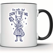 Cute Fox Mug - Whimsical Dont Test Me Fox Gardening Animal - Funny Fox Lover Gift - Cartoon Design for Gardener - 11 Ounce Black Rim Handle Novelty Coffee Cup - WMUG0848-Black Rim