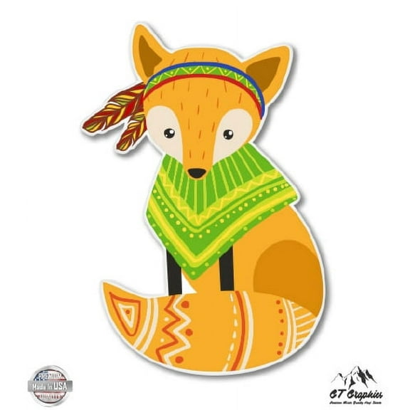 Cute Fox Native American Style - 3" Vinyl Sticker - For Car Laptop I-Pad Phone Helmet Hard Hat - Waterproof Decal