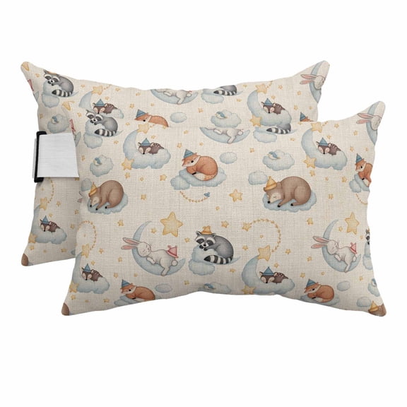Cute Fox Outdoor Pillows for Chaise Lounge Chair Beach Headrest Pillow Set of 2 Waterproof Lumbar Pillows with Insert&Adjustable Elastic Strap Funny Animals Rustic Star Bunny Pool Pillow 12"x20"