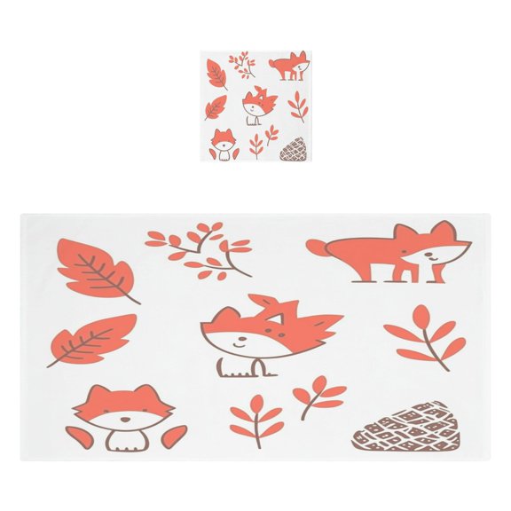 Cute Fox Pattern 2 Piece Cotton Bath and Face Towel Set Soft and Absorbent, for Beach Pool Bathroom