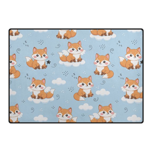 Cute Fox Pattern Area Rug 80x58 Inch Non Slip Absorbent Soft for Living Room Dining