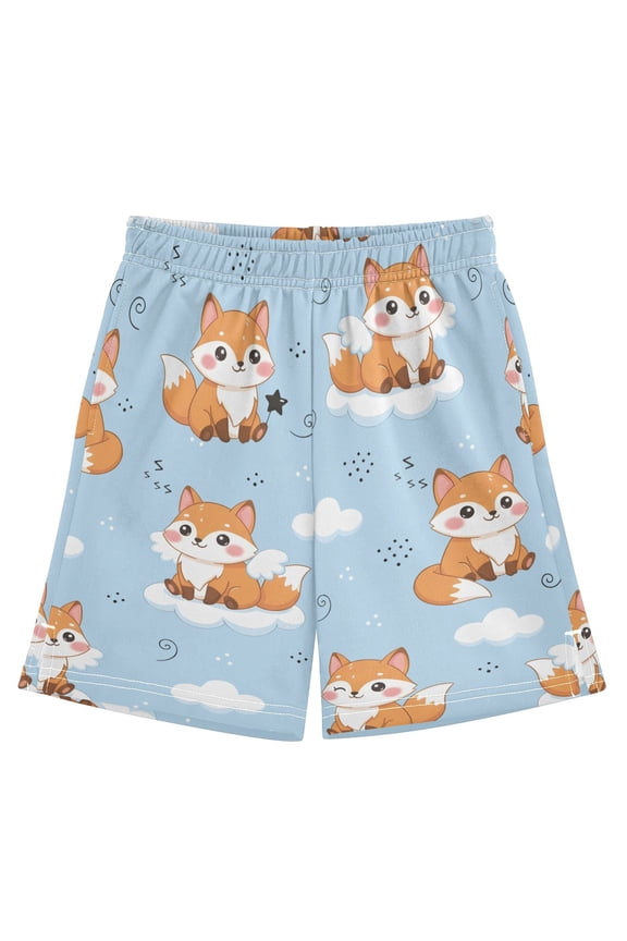 Cute Fox Pattern Athletic Shorts Breathable with Comfort Fit Drawstring Casual Sweatshorts Medium