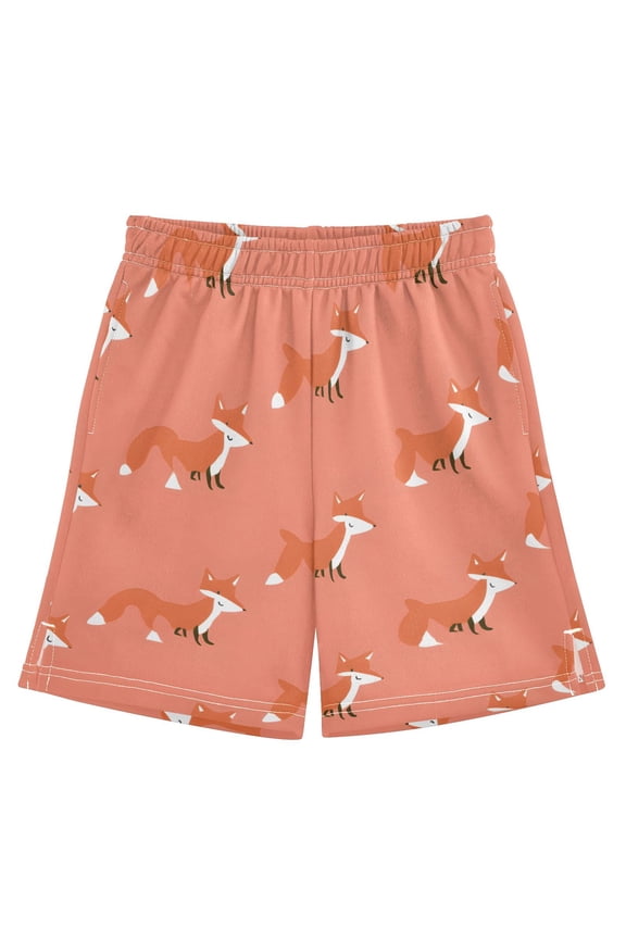 Cute Fox Pattern Athletic Shorts Breathable with Comfort Fit Drawstring Casual Sweatshorts Small