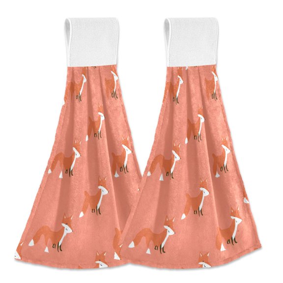 Cute Fox Pattern Hand Towels 2 Pack Quick Drying Home Storage Kitchen Towel Hooks Dish Cloths 14''x18''