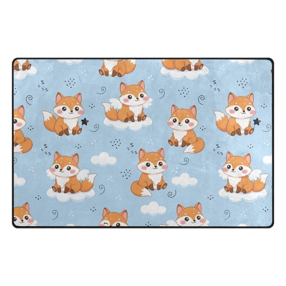 Cute Fox Pattern Memory Foam Area Rug 31"x20" Non Slip, Absorbent, Fade Proof for Living Room, Bedroom, Office