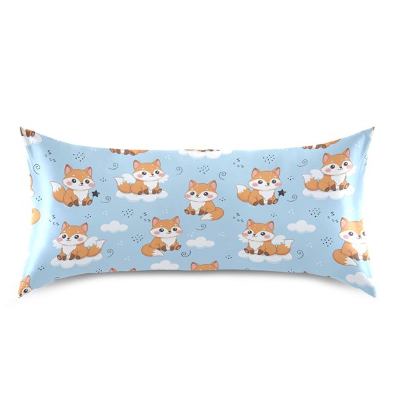 Cute Fox Pattern Pillow Case Standard Size Silky Satin Pillow Cover for Bedroom 20x26 Inch