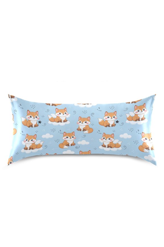 Cute Fox Pattern Pillow Case Standard Size Silky Satin Pillow Cover for Bedroom 20x26 Inch