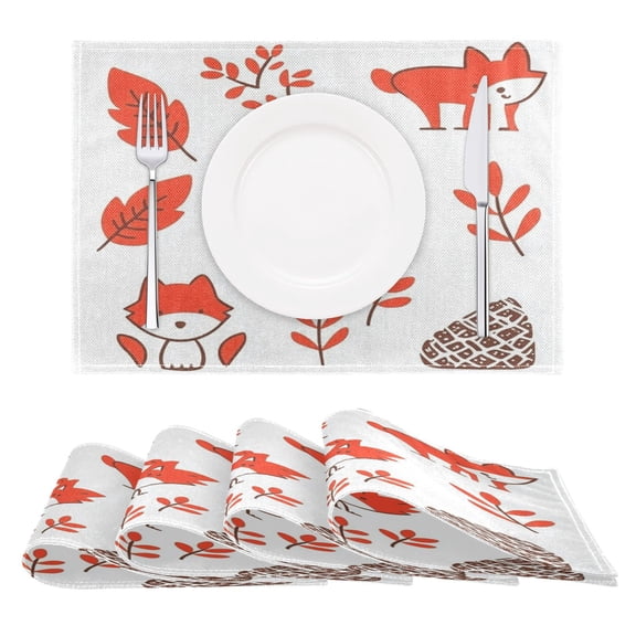 Cute Fox Pattern Reversible Placemat Non Slip Coffee Mat 18x12 Inch for Dining, Kitchen, Coffee