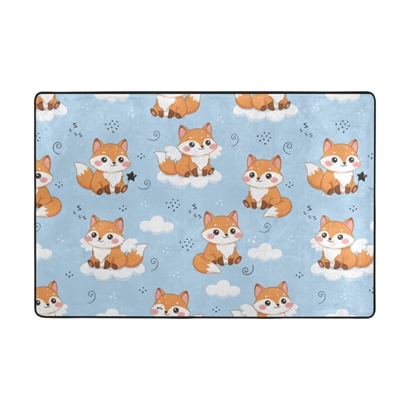 Cute Fox Pattern Rug 72x48in Memory Foam Absorbent Non Slip Plush for Living Room Office Bedroom
