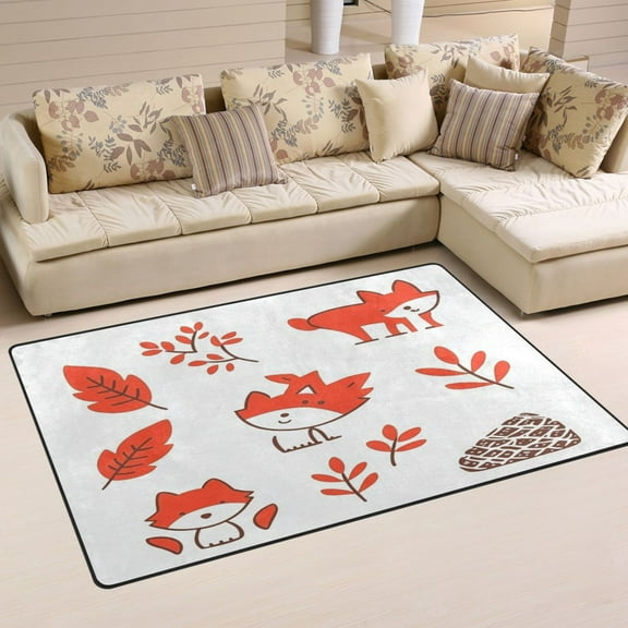 Cute Fox Pattern Soft Polyester Area Rug 60''x39'', Non Slip, Memory Foam, Water Absorbent