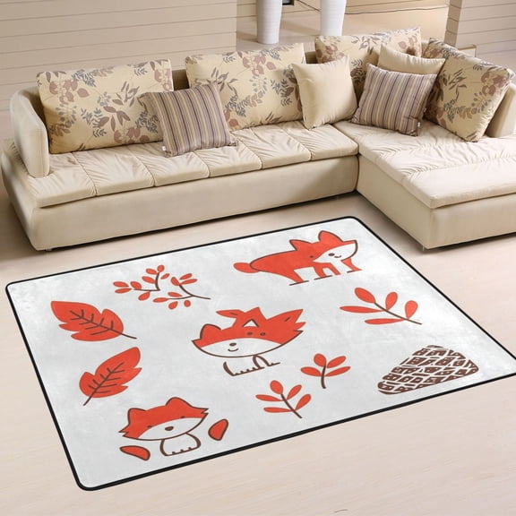 Cute Fox Pattern Soft Polyester Area Rug 72''x48'', Non Slip, Memory Foam, Water Absorbent
