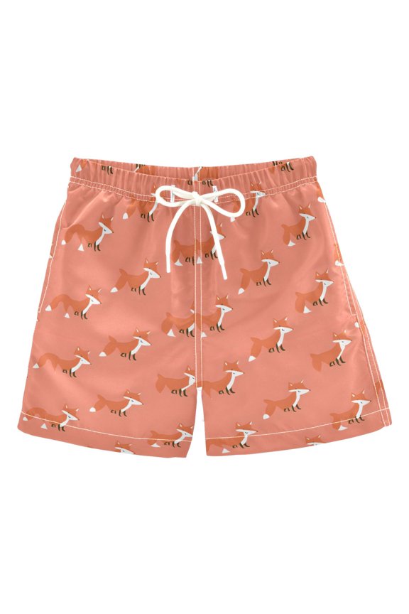 Cute Fox Pattern Swim Trunks Quick Dry Beach Pool Board Shorts Lightweight Stylish Print Sizes 2T to XL