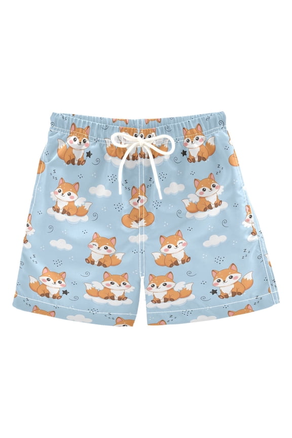 Cute Fox Pattern Swim Trunks Quick Dry Beach Pool Board Shorts Lightweight Stylish Print Sizes 2T to XL