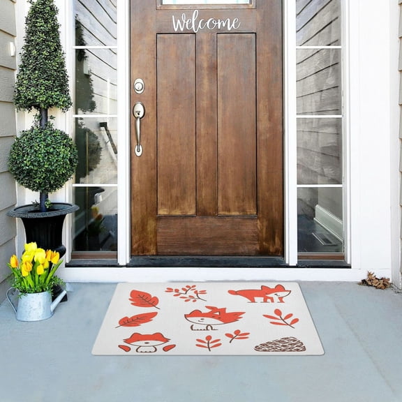 Cute Fox Pattern Versatile Absorbent Door Mat, Non-Slip, Easy to Clean 32''x20''