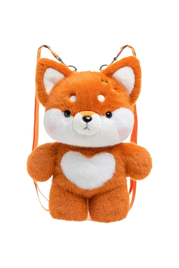 Cute Fox Plush Backpack 3D Fox Plush Bag Animal Plush Toy Soft Stuffed Shoulder Bag Kawaii Carrier Backpack Soft Animal Shoulder Bags Funny Gifts
