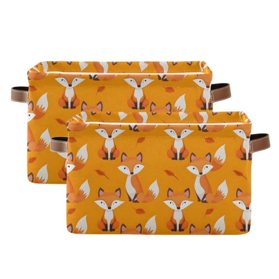 Cute Fox Storage Bins with Handle Fabric Organizer Basket Foldable Box 2 Pack 14.2x10.2x8.3