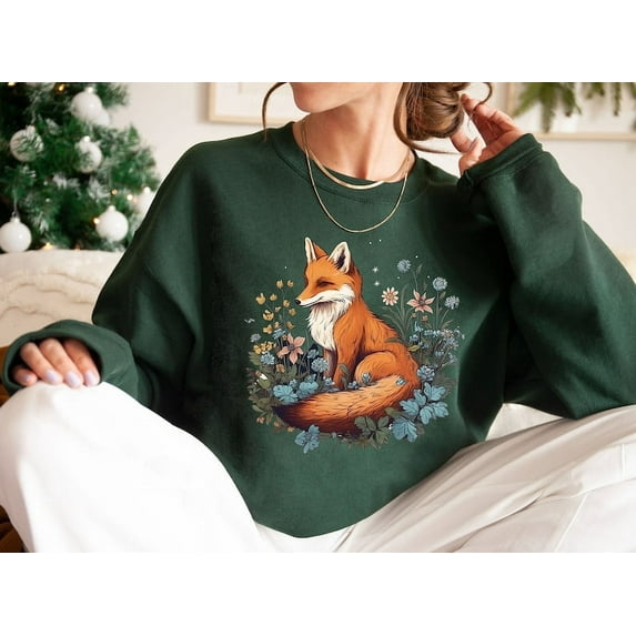 Cute Fox Sweatshirt, Flower Fox Sweatshirt, Forestcore Sweatshirt, Animal Sweater, Fairycore Sweatshirt, Floral Fox Sweatshirt, Fox Hoodie
