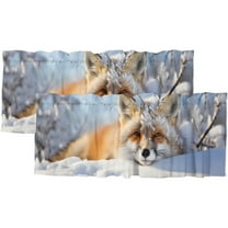 Cute Fox Valance Rod Pocket Window Curtain for Kitchen Wild Animal Lie in Snow Field Tree Snowflake Thermal Insulated Room Darkening Curtain for Dinning Room 54 by 18 in, 2 Panel