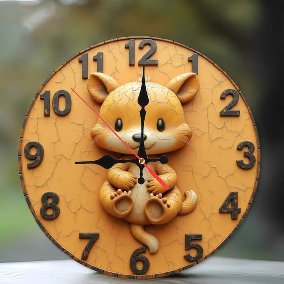 Cute Fox Wall Clock for Home Decor Collectors 10-Inch Silent Wooden Wall Clock, Battery Operated (AA Batteries Not Included), Artistic Home Decor