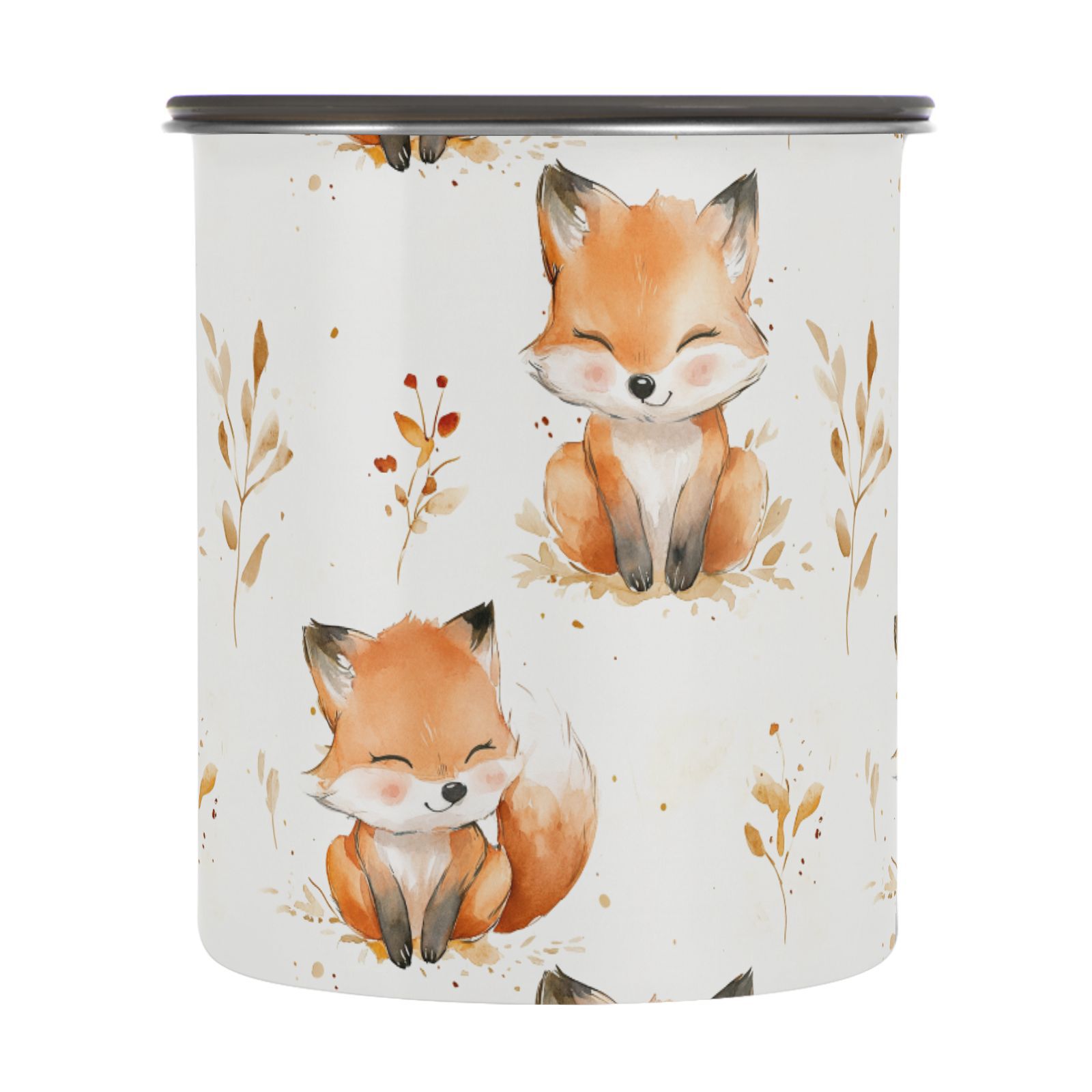 Cute Fox Watercolor Airtight Coffee Bean Canister 30oz Food Storage Containers with Lids For Gournd, Tea, Sugar, Flour, Rice, Cereal, Candy Cookie Jar