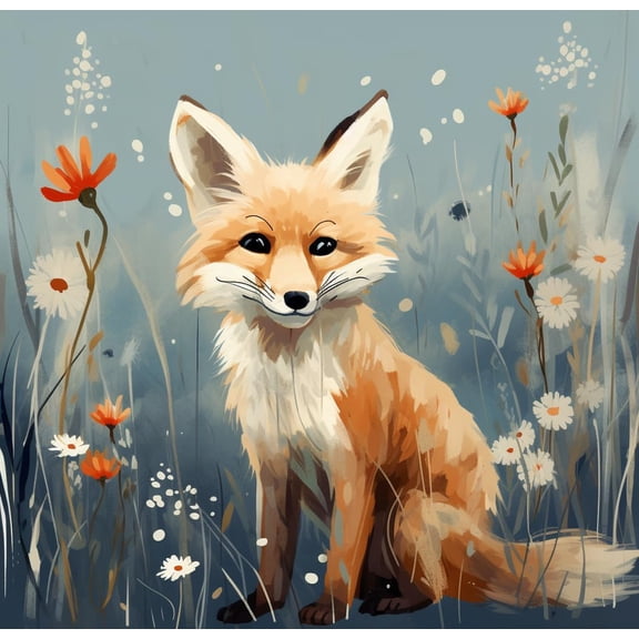 Cute Fox in Wild Flowers DIY 5D Diamond Art Painting by Number Kits for Adults Paint with Full Drill Round Diamond Gems Painting Art Craft for Home Wall Decor 13.8x13.8in