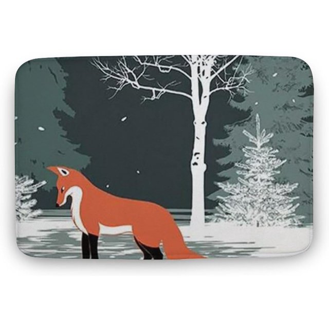 Cute Fox Winter Cover Doormat Decor Door Mat Indoor Outdoor Soft Non