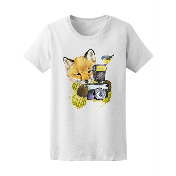 Cute Fox With Camera  T-Shirt Women -Image by Shutterstock, Female x-Large