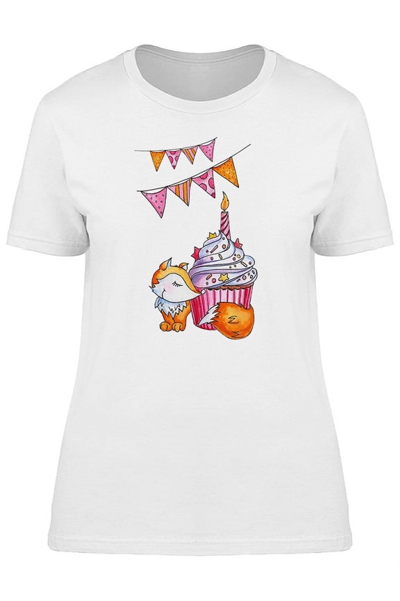 Cute Fox With Cupcake Doodle Tee Women's -Image by Shutterstock