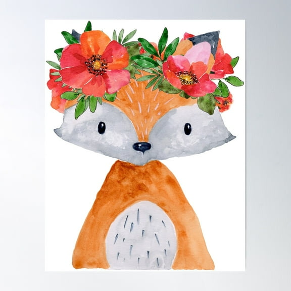 Cute Fox With Flower Crown Poster Wall Art, Modern Wall Decor For Living Room Bedroom, 8x12 UNFRAMED