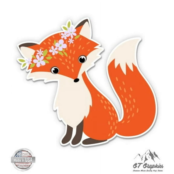 Cute Fox With Flower Wreath - 5" Vinyl Sticker - For Car Laptop I-Pad - Waterproof Decal