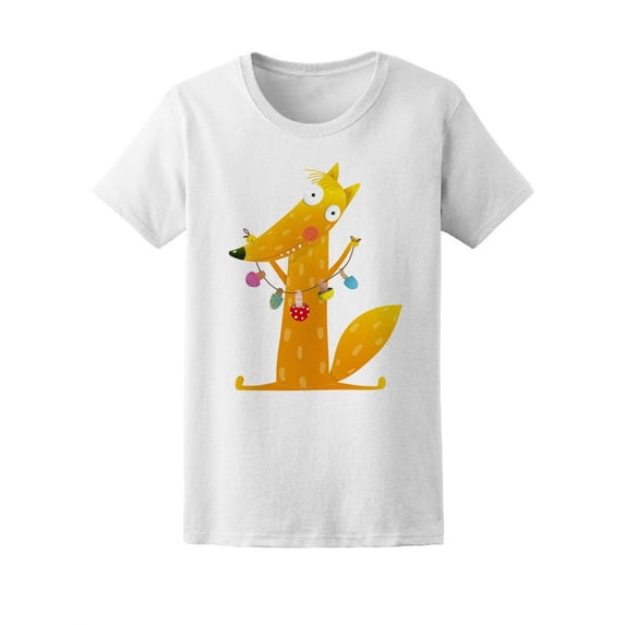 Cute Fox With Mushrooms Necklace T-Shirt Women -Image by Shutterstock, Female Large