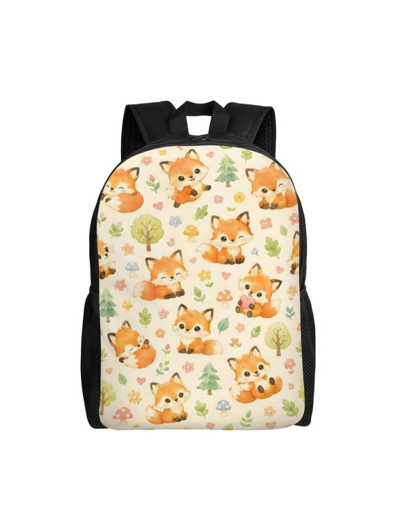 Cute Fox Woodland Backpack Full Front Print Travel Laptop Bag for Men and Women