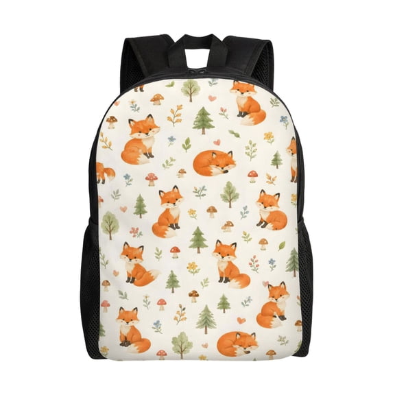 Cute Fox Woodland Backpack Full Front Print Travel Laptop Bag for Men and Women