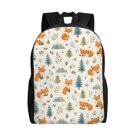 Cute Fox Woodland Backpack Full Front Print Travel Laptop Bag for Men and Women
