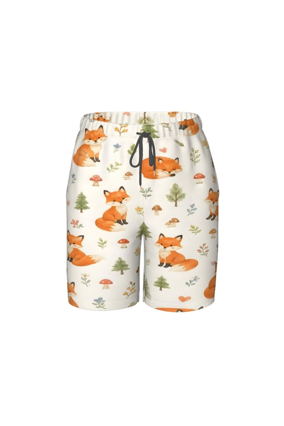Cute Fox Woodland Beach Pants Lightweight Teen Shorts with Mesh Lining and Drawstring