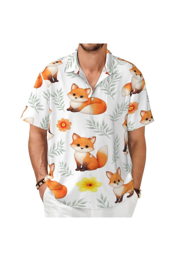 Cute Fox Woodland Men'S Short-Sleeved Shirts with All-Over Prints for Indoor and Outdoor Wear