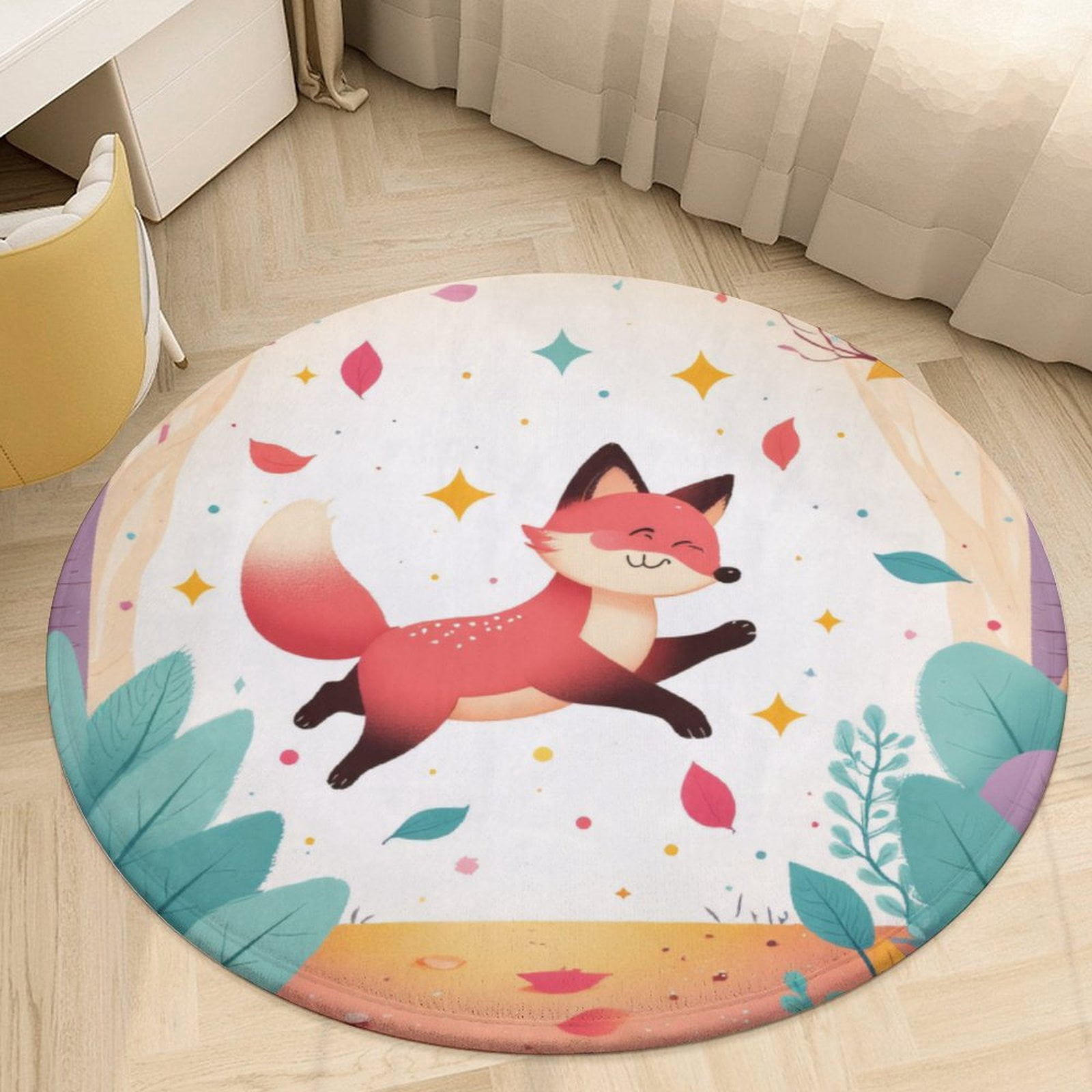 Cute Fox in Autumn Forest Round Area Rugs for Bedroom Living Room, 3FT ...